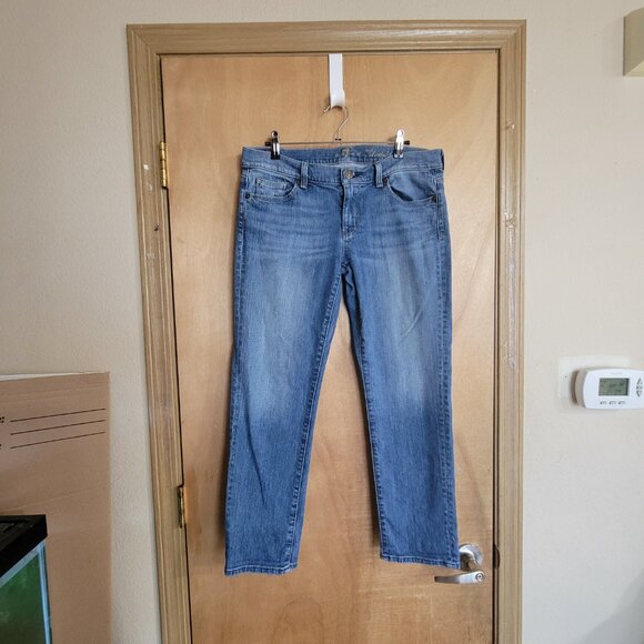 7 for all Mankind Crop Straight Leg Jeans Womens 30 Lightwash - Picture 7 of 9